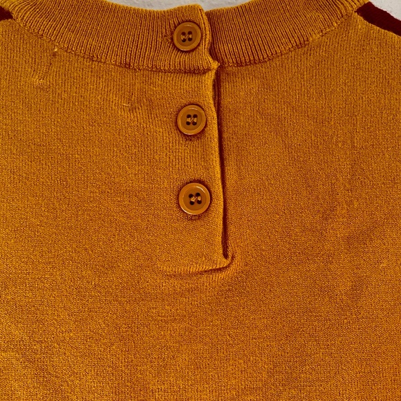 Mustard Burgundy Mushroom Polka Dot Vintage Cap Sleeve Retro Autumn Sweater - Picture 2 of 4